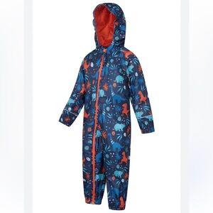 Navy Dinosaur Hooded One-Piece Rain Suit